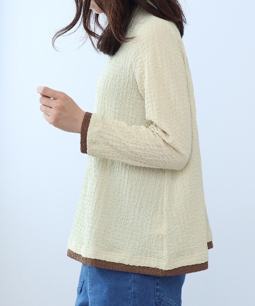 leswel(レスウェル)の「【M~5L】シャーリングバイカラーカットソー(Tシャツ/カットソー・レディース・ブラウン/グリーン/ブラック・M/5L/4L/3L/LL/L)」の18枚目の写真