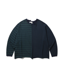 ANGLAN（アングラン）の「Unbalanced Stripe Long Sleeve - Green（Tシャツ/カットソー）」