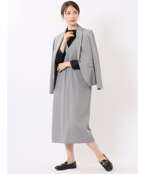 m.f.editorial（エムエフエディトリアル）の「ワンピース ジャンスカ レディース セットアップ可能 ストレッチ ウォッシャブル イージーケア ノースリ Vネック エアリーツイル グレー（ジャンパースカート・レディース・グレー・MEDIUM/LARGE）」の6枚目の写真
