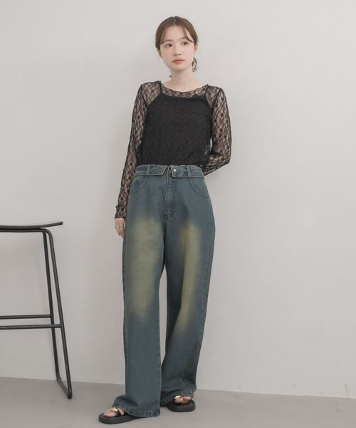 RETRO GIRL(レトロガール)の「【サイズ展開あり】折り返しデニムパンツ(デニムパンツ・レディース・ブルー/ブラック・MEDIUM/LARGE)」の6枚目の写真