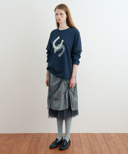 SINOON(シヌーン)の「Flower Shirring Skirt (Grey)(スカート・レディース・チャコールグレー・FREE)」の2枚目の写真