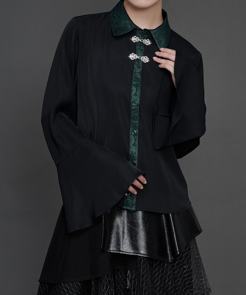 Ellno de Mavie（エルノデメヴィ）の「JQカラーチャイナフレアスリーブシャツ（シャツ/ブラウス・レディース・ライトグレー/グリーン/ブラック・FREE）」の17枚目の写真