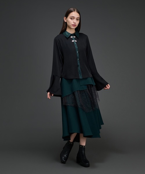 Ellno de Mavie（エルノデメヴィ）の「JQカラーチャイナフレアスリーブシャツ（シャツ/ブラウス・レディース・ライトグレー/グリーン/ブラック・FREE）」の13枚目の写真