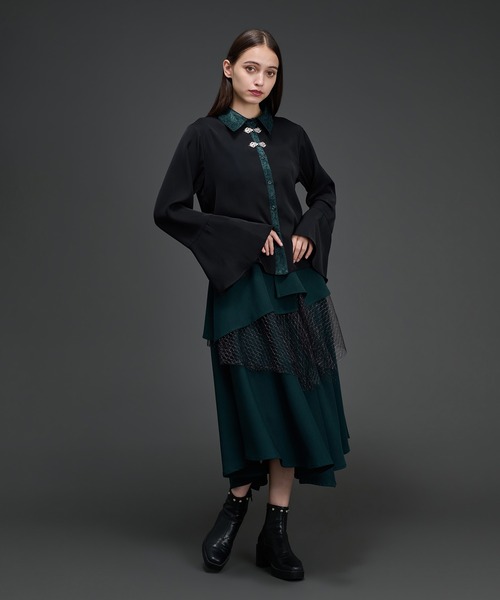 Ellno de Mavie（エルノデメヴィ）の「JQカラーチャイナフレアスリーブシャツ（シャツ/ブラウス・レディース・ライトグレー/グリーン/ブラック・FREE）」の14枚目の写真