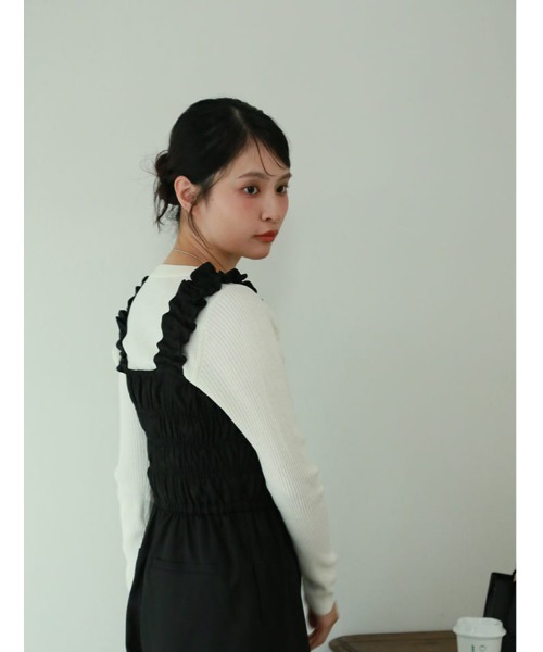 fifth(フィフス)の「【cestmignon_mauセレクト】スクエアネックシャーリングギャザーオールインワン(つなぎ/オールインワン・レディース・ネイビー/ブラック・XS/M)」の16枚目の写真