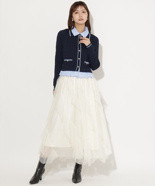 AND COUTURE(アンドクチュール)の「配色シャツ襟ペプラムニット長袖プルオーバー(ニット/セーター・レディース・チャコールグレー/ブラウン/ネイビー・FREE)」の7枚目の写真