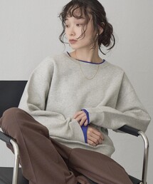 配色デザイン レイヤード風スウェットライクニット