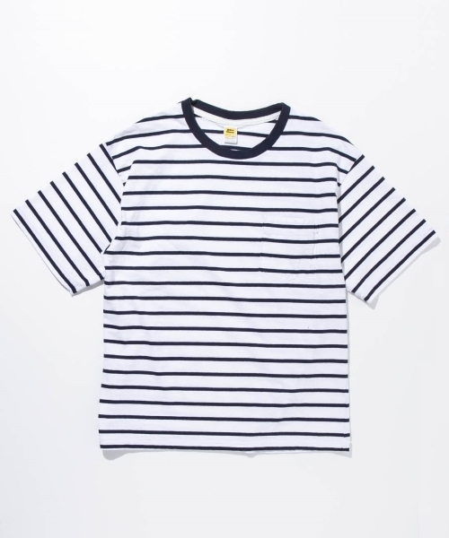 AMERICAN RAG CIE（アメリカンラグシー）の「VELVA SHEEN ヴェルバ シーン 別注 ビックシルエット ボーダー 半袖 ポケット Tシャツ（Tシャツ/カットソー・メンズ・ホワイト×ネイビー/ネイビー・MEDIUM/LARGE/SMALL）」の7枚目の写真