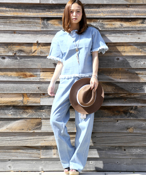 Denime(ドゥニーム)の「DENIM FRINGE TOPS/デニムフリンジトップス(Tシャツ/カットソー・レディース・インディゴブルー/ライトインディゴブルー・FREE)」の8枚目の写真