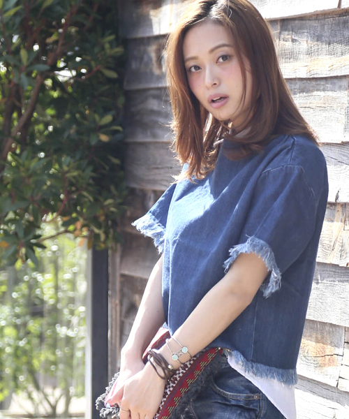 Denime(ドゥニーム)の「DENIM FRINGE TOPS/デニムフリンジトップス(Tシャツ/カットソー・レディース・インディゴブルー/ライトインディゴブルー・FREE)」の19枚目の写真