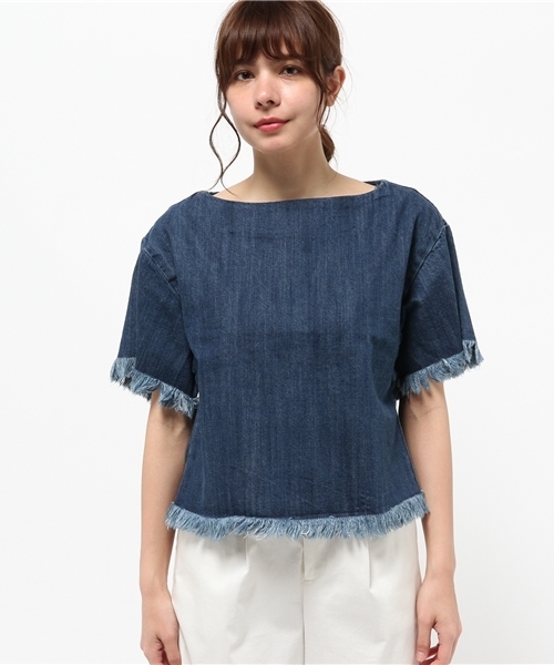 Denime(ドゥニーム)の「DENIM FRINGE TOPS/デニムフリンジトップス(Tシャツ/カットソー・レディース・インディゴブルー/ライトインディゴブルー・FREE)」の10枚目の写真