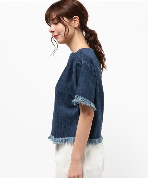 Denime(ドゥニーム)の「DENIM FRINGE TOPS/デニムフリンジトップス(Tシャツ/カットソー・レディース・インディゴブルー/ライトインディゴブルー・FREE)」の11枚目の写真