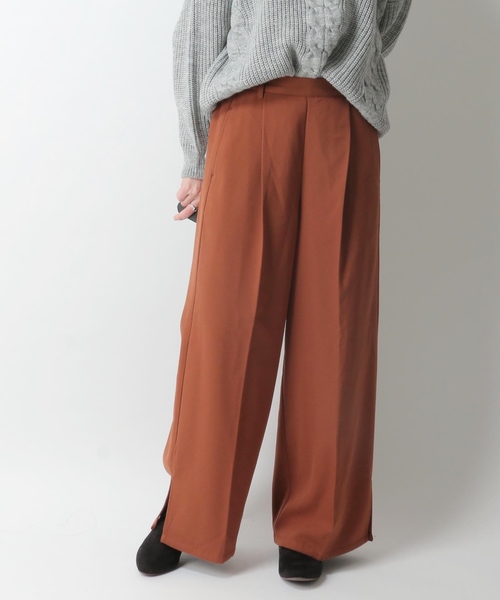 ikka(イッカ)の「サイドスリット裏起毛ガウチョパンツ(その他パンツ・レディース・チャコールグレー/ブラック/ブラウン・MEDIUM/LARGE)」の1枚目の写真