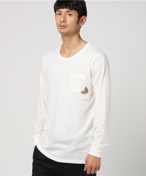 rehacer(レアセル)の「Flower Coin Pocket L/S T Made in Japan(Tシャツ/カットソー・メンズ・グレー/ネイビー/ブラック/ホワイト・MEDIUM/LARGE/SMALL)」の1枚目の写真