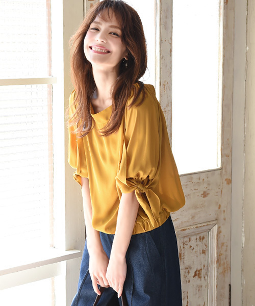 Luz Llena (philter)（ラズレナ　フィルター）の「ジョーゼット・キャンディスリーブブラウス（シャツ/ブラウス・レディース・マスタード/ブラック/サックスブルー/オフホワイト・MEDIUM/LARGE）」の4枚目の写真