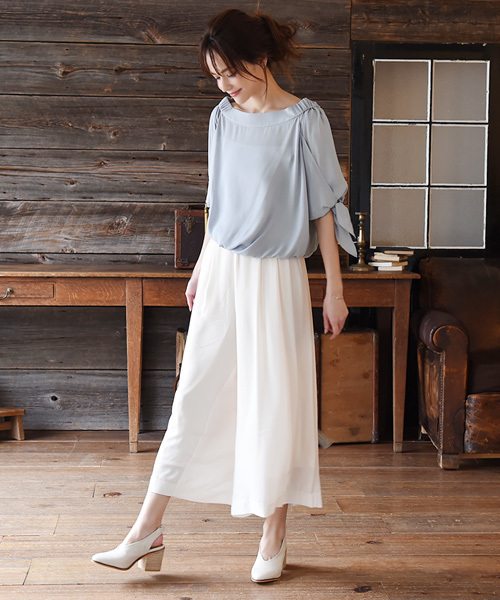 Luz Llena (philter)（ラズレナ　フィルター）の「ジョーゼット・キャンディスリーブブラウス（シャツ/ブラウス・レディース・マスタード/ブラック/サックスブルー/オフホワイト・MEDIUM/LARGE）」の5枚目の写真