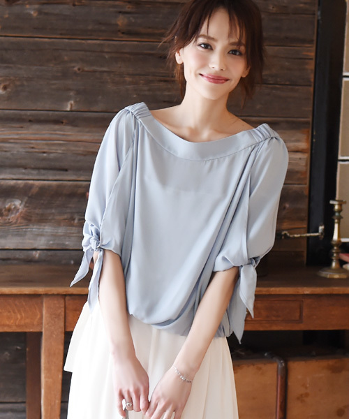 Luz Llena (philter)（ラズレナ　フィルター）の「ジョーゼット・キャンディスリーブブラウス（シャツ/ブラウス・レディース・マスタード/ブラック/サックスブルー/オフホワイト・MEDIUM/LARGE）」の6枚目の写真