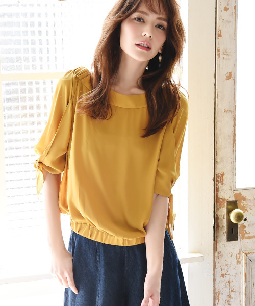 Luz Llena (philter)（ラズレナ　フィルター）の「ジョーゼット・キャンディスリーブブラウス（シャツ/ブラウス・レディース・マスタード/ブラック/サックスブルー/オフホワイト・MEDIUM/LARGE）」の7枚目の写真