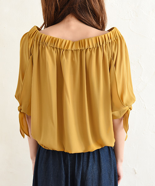 Luz Llena (philter)（ラズレナ　フィルター）の「ジョーゼット・キャンディスリーブブラウス（シャツ/ブラウス・レディース・マスタード/ブラック/サックスブルー/オフホワイト・MEDIUM/LARGE）」の10枚目の写真