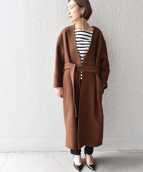 Prefer SHIPS(プリファーシップス)の「Prefer SHIPS:ブークレノーカラーロングコート◇(その他アウター・レディース・ブラック/ブラウン・ONE SIZE)」の3枚目の写真