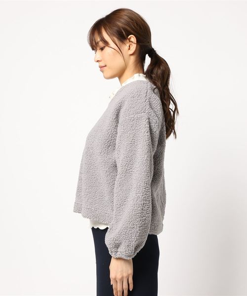 POU DOU DOU（プードゥドゥ）の「ボアトップス×テレコインナーセットアップ（Tシャツ/カットソー・レディース・ベージュ/グレー/カーキ/ピンク・3）」の7枚目の写真