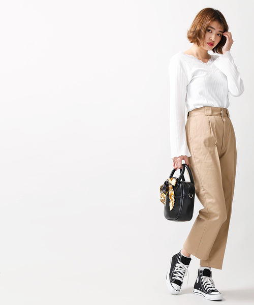 WEGO(ウィゴー)の「WEGO/クロップドセンタープレスチノパンツ(チノパンツ・レディース・ブラック/ベージュ・FREE)」の11枚目の写真