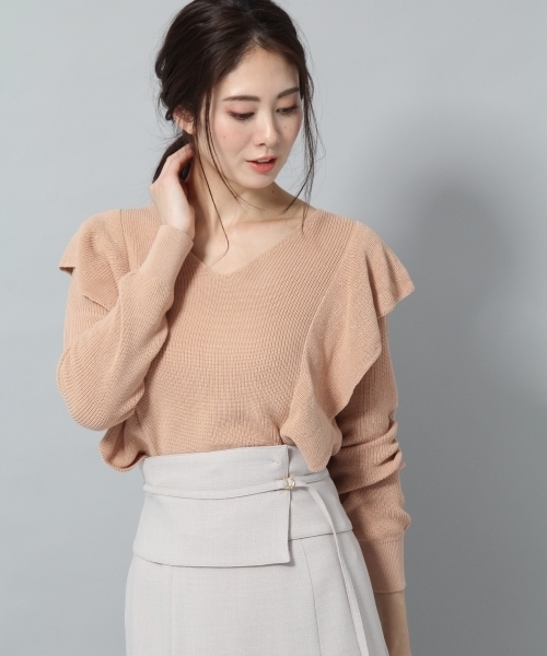 Andemiu（アンデミュウ）の「アゼラッフルＶ／Ｎニット783194（ニット/セーター・レディース・ホワイト/ライトグレー/ネイビー/ピンク・FREE）」の4枚目の写真