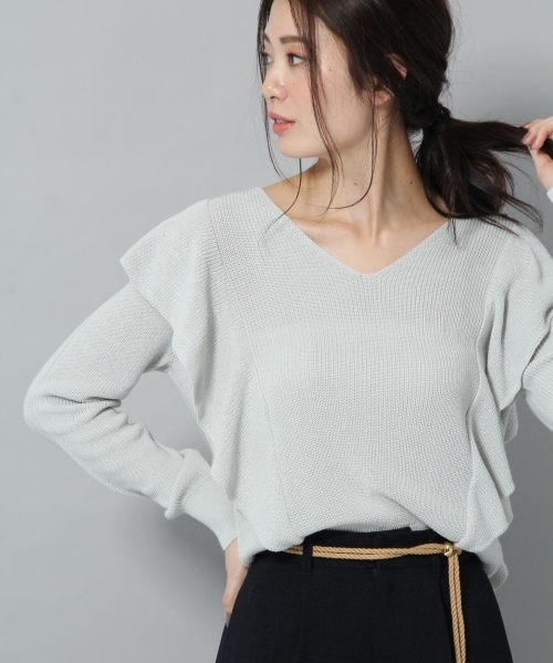 Andemiu（アンデミュウ）の「アゼラッフルＶ／Ｎニット783194（ニット/セーター・レディース・ホワイト/ライトグレー/ネイビー/ピンク・FREE）」の3枚目の写真