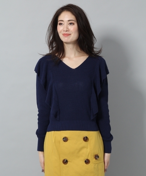 Andemiu（アンデミュウ）の「アゼラッフルＶ／Ｎニット783194（ニット/セーター・レディース・ホワイト/ライトグレー/ネイビー/ピンク・FREE）」の12枚目の写真