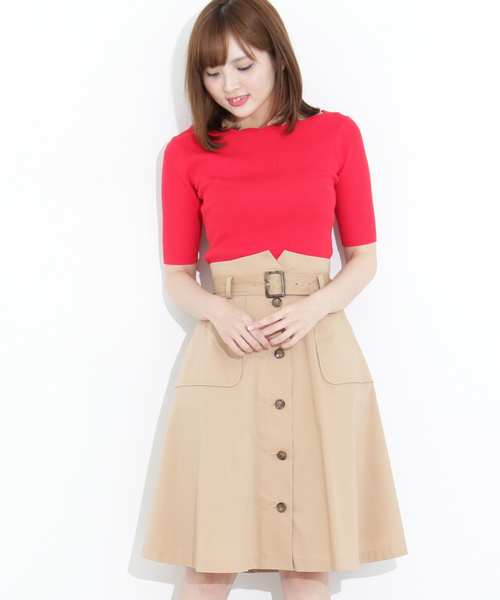 PROPORTION BODY DRESSING（プロポーションボディドレッシング）の「◆スカラップリブ5分袖ニット（ニット/セーター・レディース・ブラック/ホワイト/イエロー系その他/レッド/グリーン・2/3）」の5枚目の写真