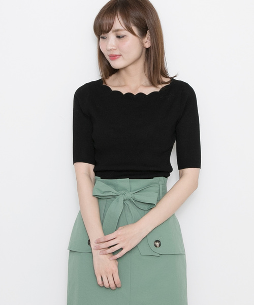 PROPORTION BODY DRESSING（プロポーションボディドレッシング）の「◆スカラップリブ5分袖ニット（ニット/セーター・レディース・ブラック/ホワイト/イエロー系その他/レッド/グリーン・2/3）」の3枚目の写真