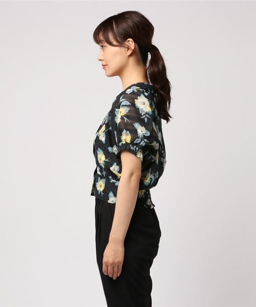 hooked vintage ブラウス HOOK】for girls 裾切りっぱなしレイヤード風紐シャーリング半袖