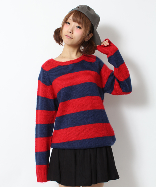 WEGO（ウィゴー）の「WEGO/モヘアタッチボーダーセーター（ニット/セーター・レディース・ブラック/グリーン/レッド・FREE）」の3枚目の写真