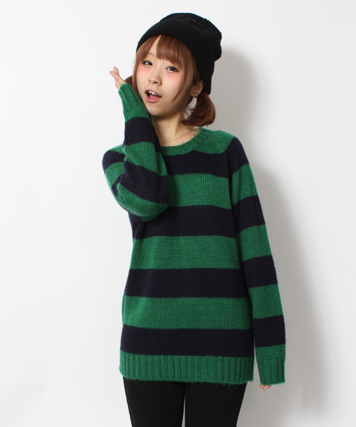 WEGO（ウィゴー）の「WEGO/モヘアタッチボーダーセーター（ニット/セーター・レディース・ブラック/グリーン/レッド・FREE）」の2枚目の写真