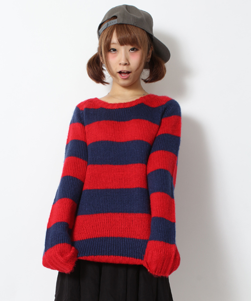 WEGO（ウィゴー）の「WEGO/モヘアタッチボーダーセーター（ニット/セーター・レディース・ブラック/グリーン/レッド・FREE）」の10枚目の写真