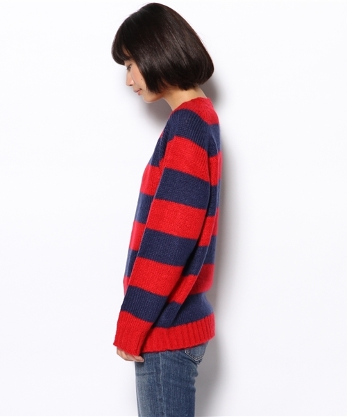 WEGO（ウィゴー）の「WEGO/モヘアタッチボーダーセーター（ニット/セーター・レディース・ブラック/グリーン/レッド・FREE）」の5枚目の写真