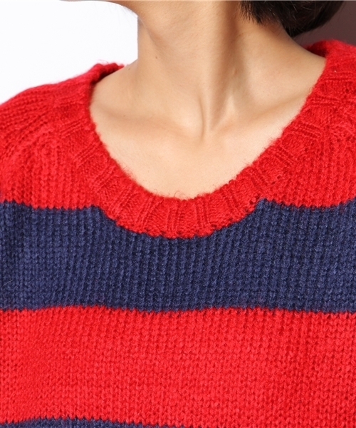 WEGO（ウィゴー）の「WEGO/モヘアタッチボーダーセーター（ニット/セーター・レディース・ブラック/グリーン/レッド・FREE）」の7枚目の写真