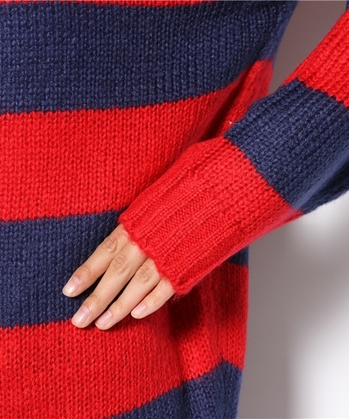 WEGO（ウィゴー）の「WEGO/モヘアタッチボーダーセーター（ニット/セーター・レディース・ブラック/グリーン/レッド・FREE）」の8枚目の写真