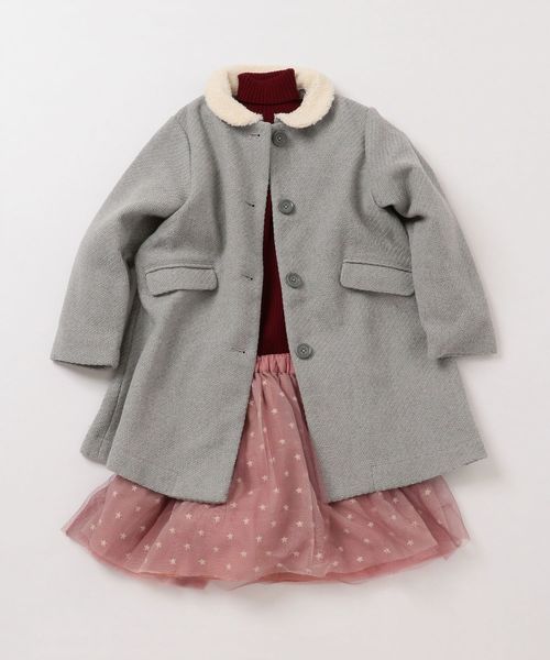 セール】SHIPS KIDS:ボア カラー コート（グレー）(100～130cm