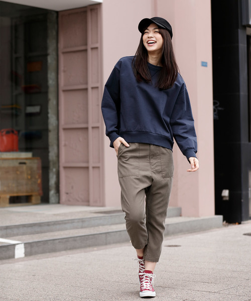 Munich（ミューニック）の「ハイテンションジャージスウェットプルオーバー（Tシャツ/カットソー・レディース・ライトグレー/ブラック/オフホワイト/ネイビー/カーキ・FREE）」の5枚目の写真