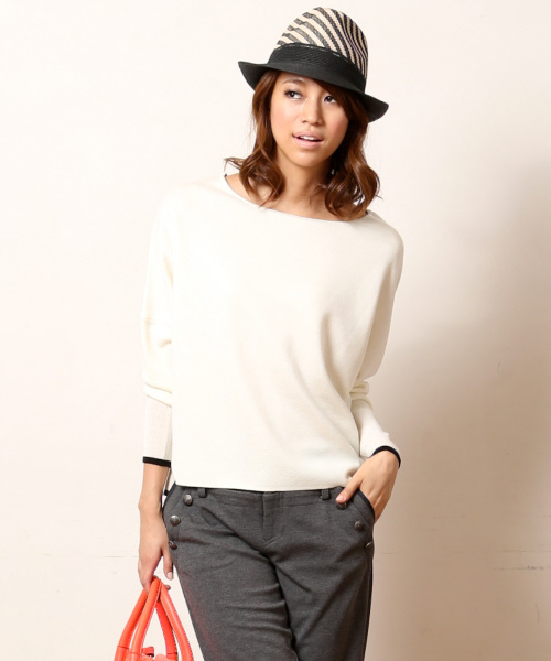 qualite（カリテ）の「ﾐﾗﾉﾘﾌﾞﾆｯﾄ（ニット/セーター・レディース・ホワイト/ネイビー/その他・FREE）」の2枚目の写真