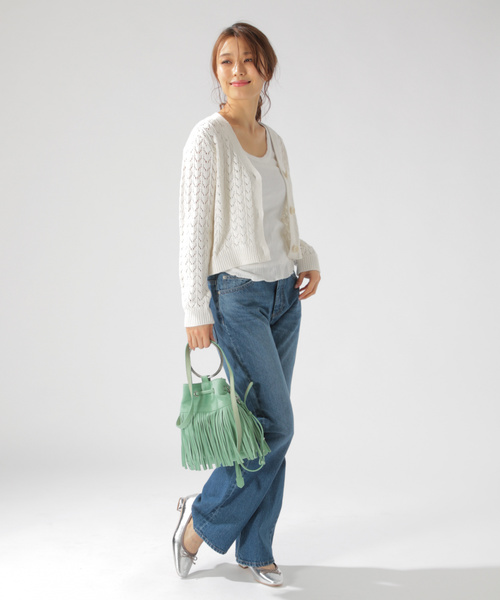 BAYFLOW(ベイフロー)の「スカシアミショートカーディガン(カーディガン/ボレロ・レディース・オフホワイト/ラベンダー・MEDIUM)」の9枚目の写真