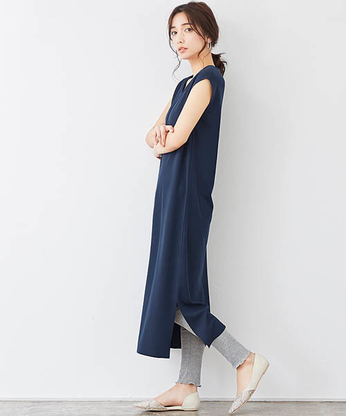 Pierrot（ピエロ）の「フレンチスリーブリブカットソーロングワンピース（ワンピース・レディース・ベージュ系その他/ネイビー/ブラック/カーキ・M/L）」の11枚目の写真