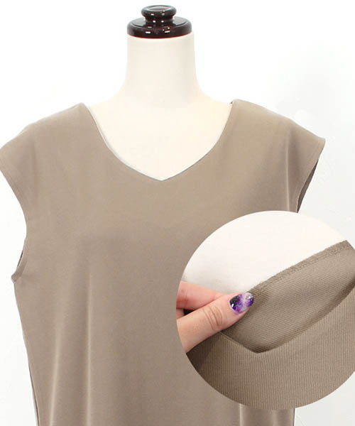 Pierrot（ピエロ）の「フレンチスリーブリブカットソーロングワンピース（ワンピース・レディース・ベージュ系その他/ネイビー/ブラック/カーキ・M/L）」の19枚目の写真