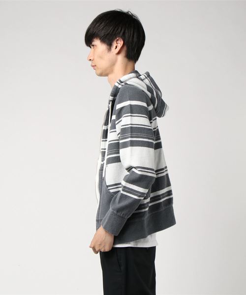 SEAGREEN(シーグリーン)の「SEAGREEN(シーグリーン) ニットデニムボーダーパーカー(パーカー・メンズ・ブラック/ネイビー・2/1/3/4)」の3枚目の写真