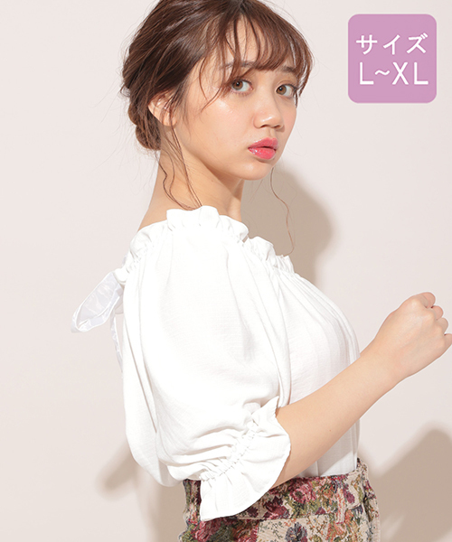 apres jour（アプレジュール）の「【大きいサイズ】バックリボンブラウス【ZOZOTOWN限定アイテム】（シャツ/ブラウス・レディース・ブラック/オレンジ系その他/アイボリー・X-LARGE）」の2枚目の写真