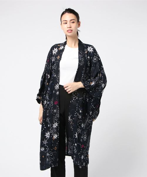 チャイハネ(チャイハネ)の「【チャイハネ】夜空の星柄キモノスリーブロングカーディガン(カーディガン/ボレロ・レディース・ブラック/ネイビー/イエロー・FREE)」の4枚目の写真