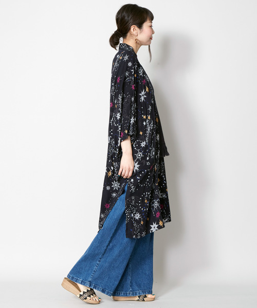 チャイハネ(チャイハネ)の「【チャイハネ】夜空の星柄キモノスリーブロングカーディガン(カーディガン/ボレロ・レディース・ブラック/ネイビー/イエロー・FREE)」の7枚目の写真