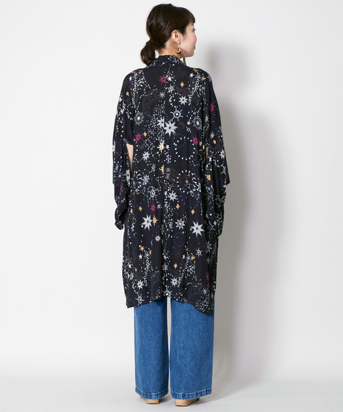 チャイハネ(チャイハネ)の「【チャイハネ】夜空の星柄キモノスリーブロングカーディガン(カーディガン/ボレロ・レディース・ブラック/ネイビー/イエロー・FREE)」の8枚目の写真