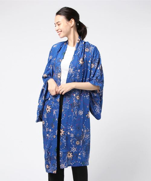 チャイハネ(チャイハネ)の「【チャイハネ】夜空の星柄キモノスリーブロングカーディガン(カーディガン/ボレロ・レディース・ブラック/ネイビー/イエロー・FREE)」の10枚目の写真